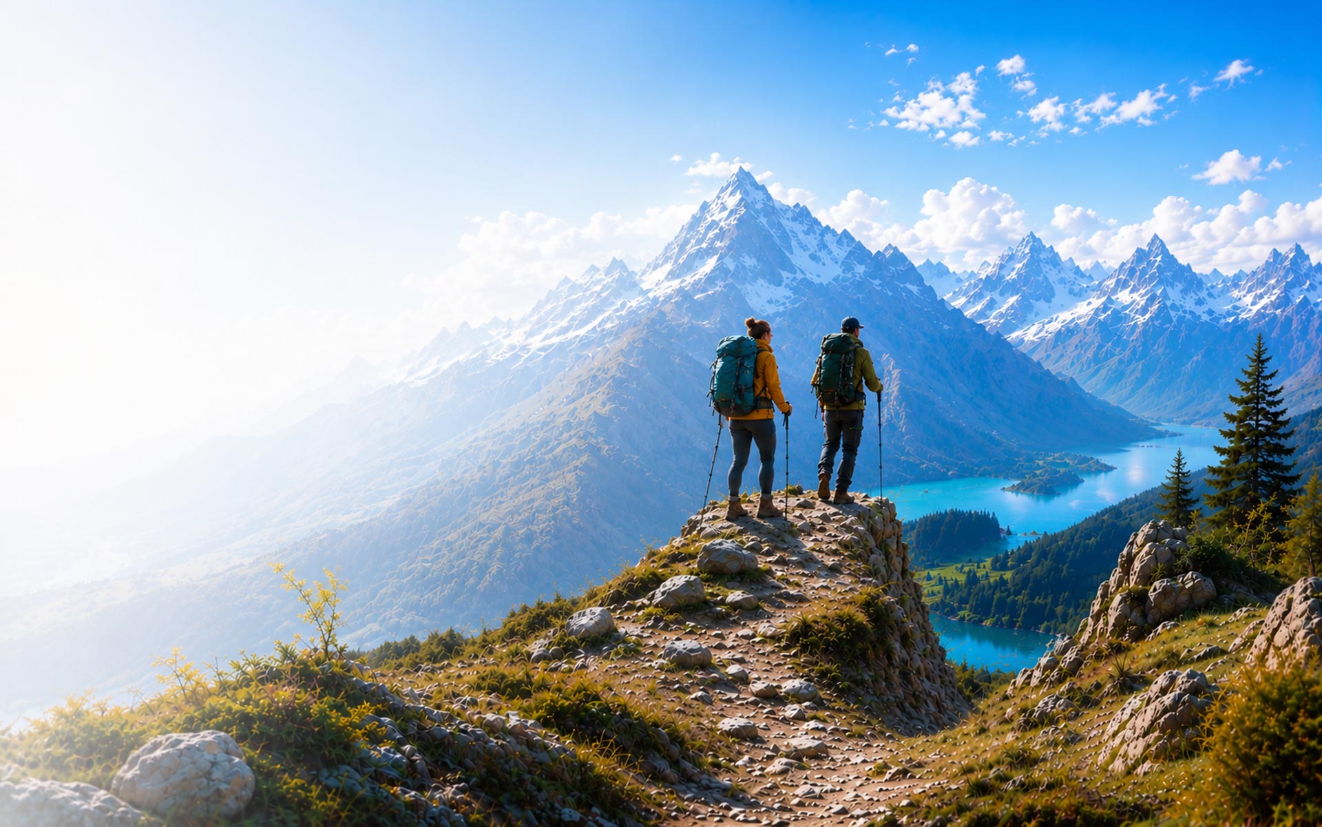 Travellers exploring the mountains