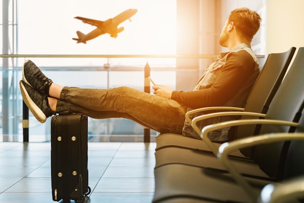 Traveler relaxing at the airport
